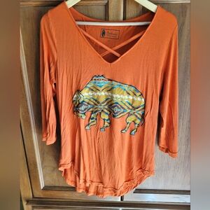 OutbacK Trading Co. Tribal Buffalo Graphic Western Top